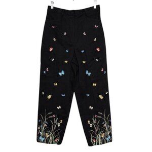 Talbots Embroidered Butterfly Pants Womens Petite Size 10 Black Floral NEW